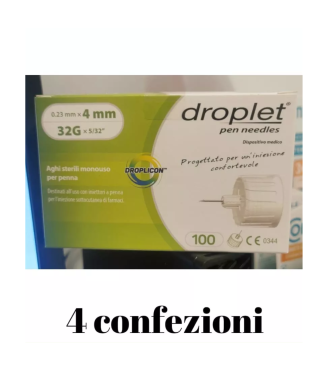 Droplet aghi sterili per penna insulina diabete glicemia glucosio 4mm 400aghi